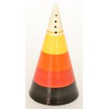 Clarice Cliff - Banded - A conical sugar sifter circa 1933, hand painted with yellow, orange, red