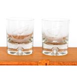 Iittala - A boxed set of six whisky tumblers, each decorated with a line engraved Viking boat,