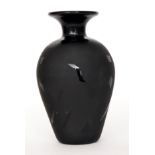 Unknown - A contemporary studio glass vase of swollen form, the body in matt black with acid cut