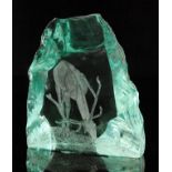 Vicke Lindstrand - Kosta - An ice block glass sculpture with an engraved grazing reindeer,