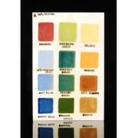 Pilkington's - A post-war 6in x 9in dust pressed tile decorated with colour samples together with