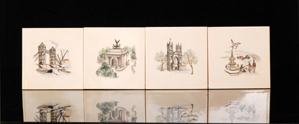 Eileen North - Minton - Four mid 20th Century tiles decorated with scenes of London comprising the