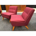 Ernest Race - A pair of 'Woodpecker' occasional chairs, with button down striped plum coloured