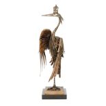 Sean Crampton - A contemporary bronze sculpture of a heron wearing a crown and stood upon one leg