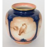 A Hadley's Worcester faience vase of ovoid form with a blue collar neck leading to a lower foot rim