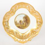 A 19th Century Derby shell form dish decorated with a central roundel titled to the reverse 'Near