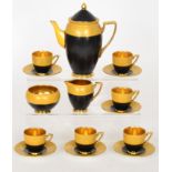 A 1930s Carlton Ware Shagreen melon shape coffee service comprising coffee pot, milk jug,