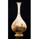 An early 20th Century Royal Worcester bottle vase decorated by Harry Davis with two highland sheep