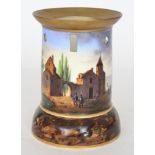 A 19th Century French night light with a domed base fitted with a cylindrical body hand enamelled