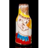 An Italian Desimone art pottery bottle vase decorated with a hand painted stylised soldier with