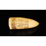 A 19th Century scrimshaw marine tooth, possibly whale,