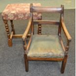 A 19th Century mahogany childs bar back chair with green leather seat,