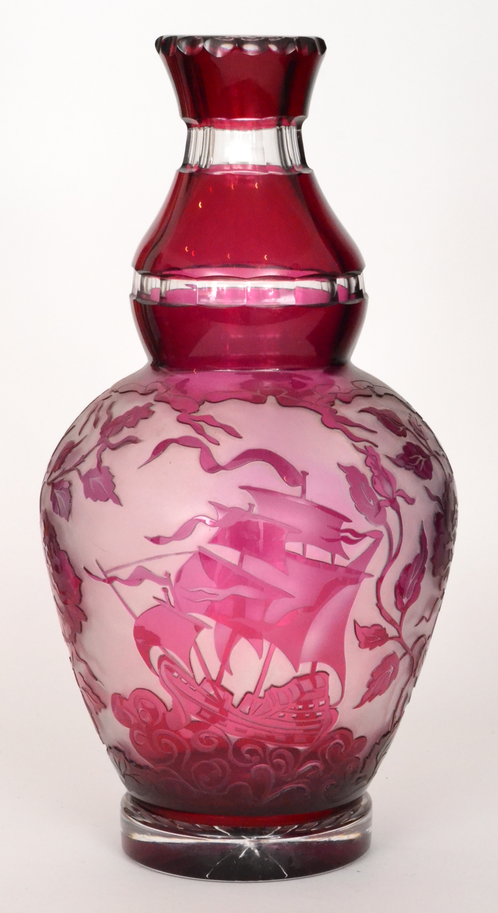 A large 20th Century cameo glass vase of footed shouldered ovoid form with swollen collar neck, - Image 2 of 2