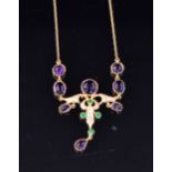 A 9ct Edwardian style amethyst, diamond and green garnet pendant,