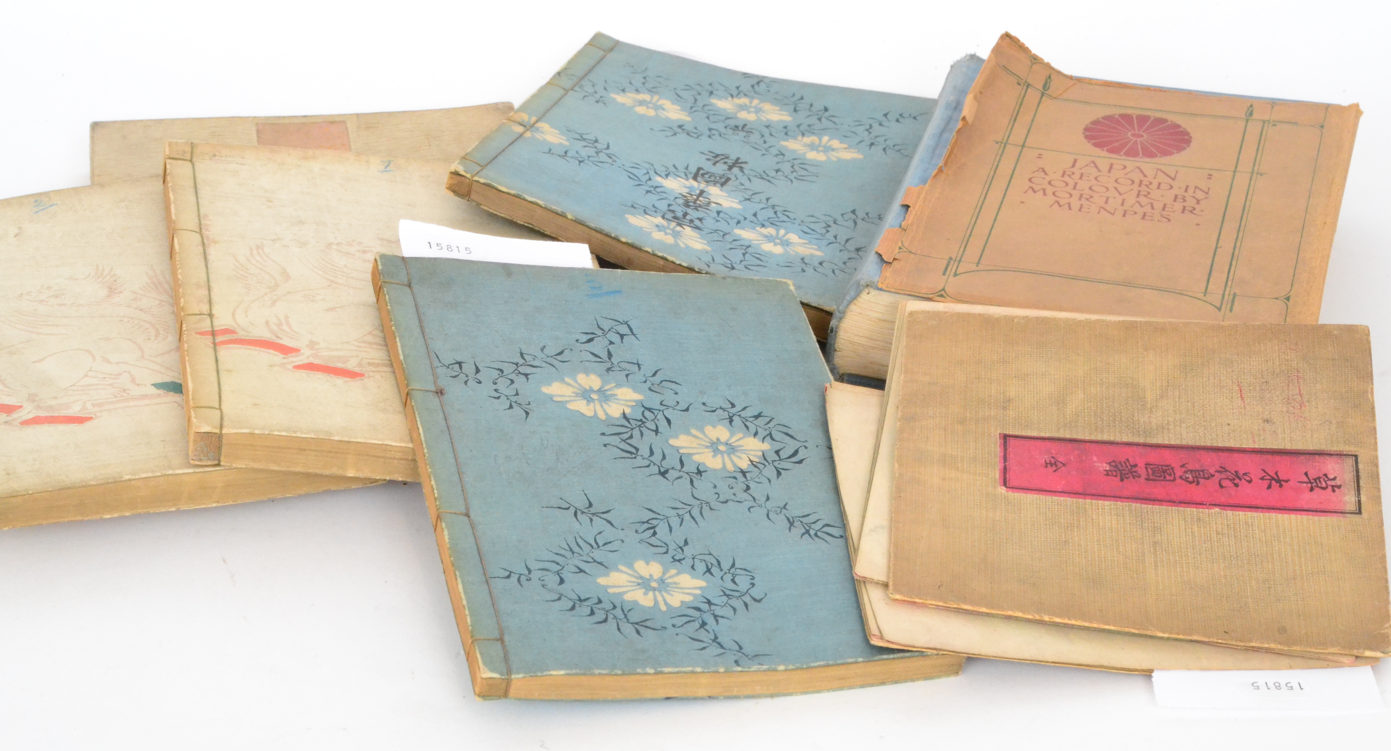 A collection of six early 20th Century Japanese story books each with printed coloured pages