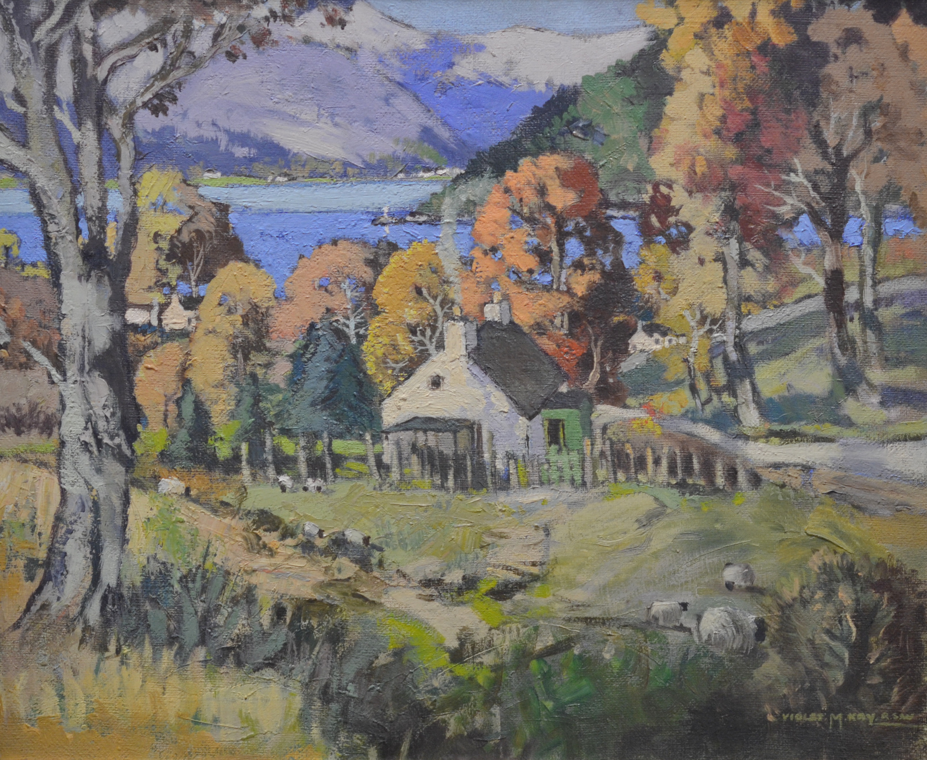 VIOLET MACNEISH KAY RSW (1914-1971) - 'Loch Long and Loch Goil from Portincaple', oil on board, - Image 2 of 2