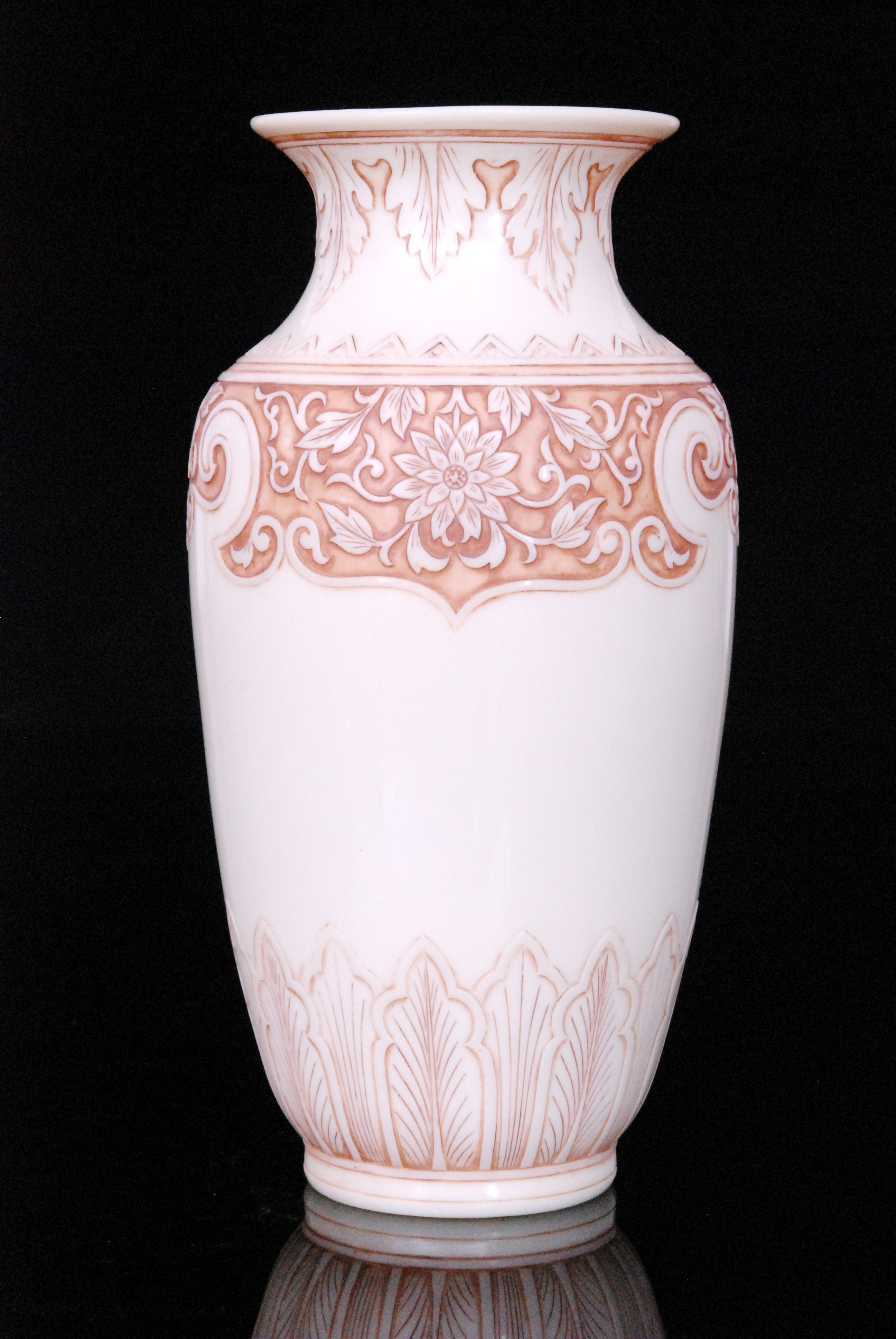 A late 19th Century Thomas Webb & Sons Ivory cameo glass vase of shouldered ovoid form below a