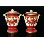 A pair of mid 19th Century Alcock twin handled drug jars and covers,