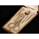 A 19th Century French etui comprising of silver gilt and steel implements to include scissors,