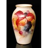 A Royal Worcester shape G461 high shouldered vase decorated by Kitty Blake with autumnal fruits and