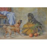 ENGLISH SCHOOL, LATE 19TH CENTURY - The Dog's Dispute, watercolour, framed, 23cm x 32.