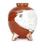 A late 19th Century Minton Art Pottery Kensington Gore brown glazed egg shape vase of compressed