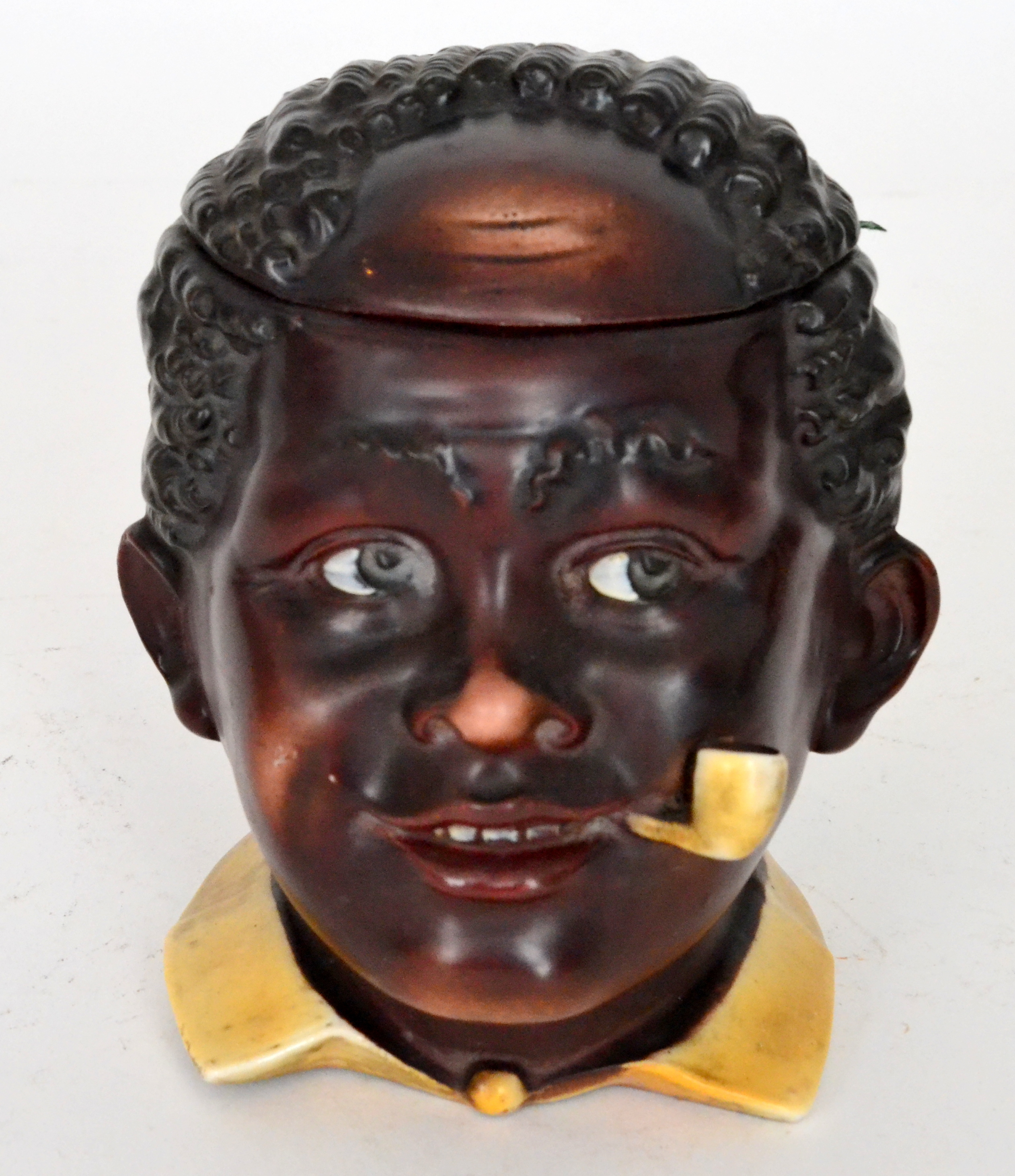 An early 20th Century Continental tobacco jar and cover modelled as the head of a young African boy - Image 2 of 2