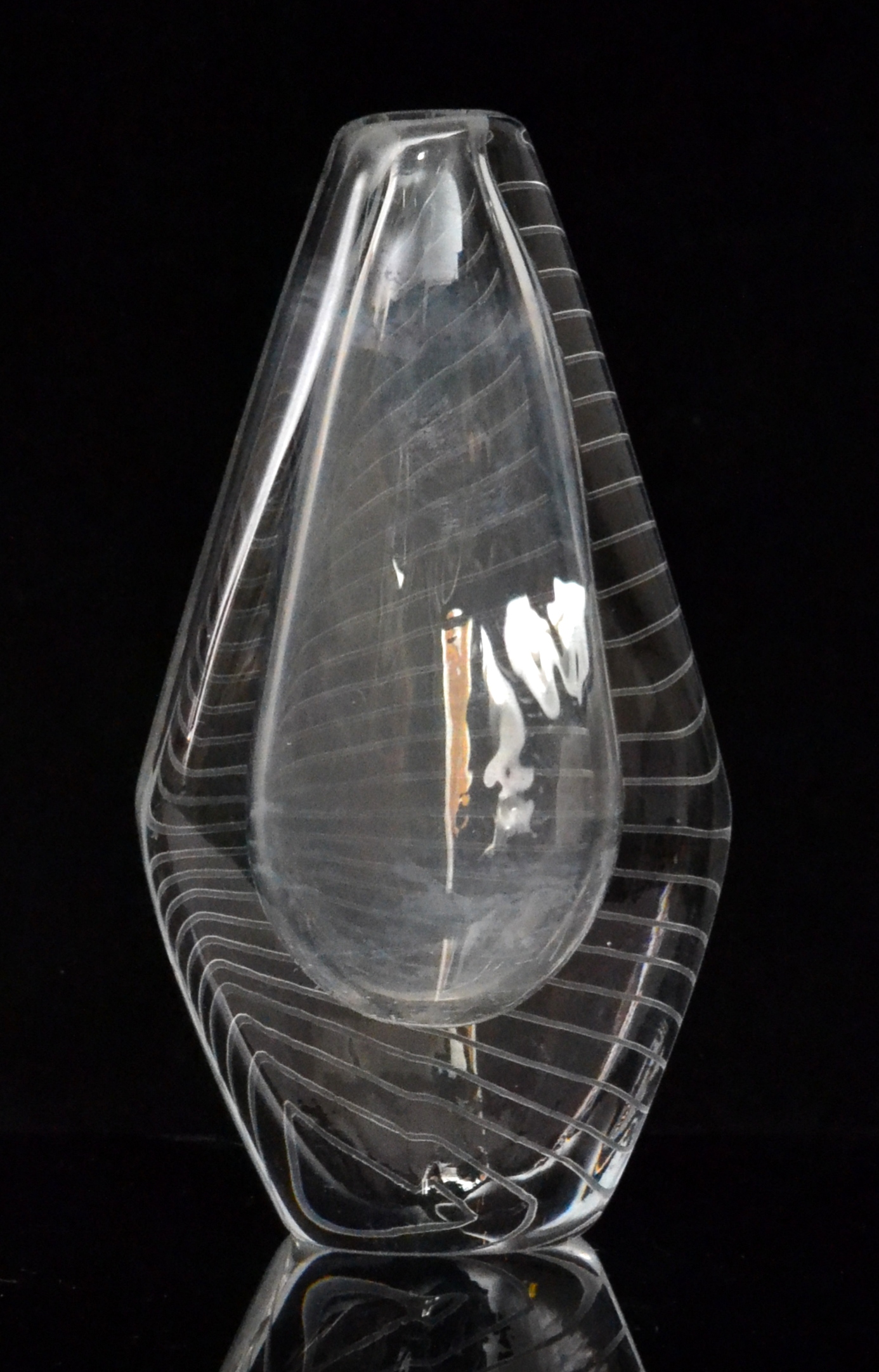 A mid 20th Century Orrefors clear crystal glass vase of compressed diamond form cut with fine