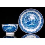 A late 18th Century First Period Worcester teabowl and saucer decorated in the blue and white