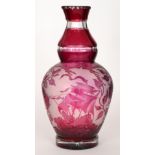 A large 20th Century cameo glass vase of footed shouldered ovoid form with swollen collar neck,