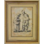 FRANCOIS VIVARES (AFTER REMBRANDT) - Beggar man and beggar woman conversing, etching, signed 'F.