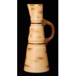 A late 19th Century Mount Washington Crown Milano glass jug of tapered cylindrical form with banded