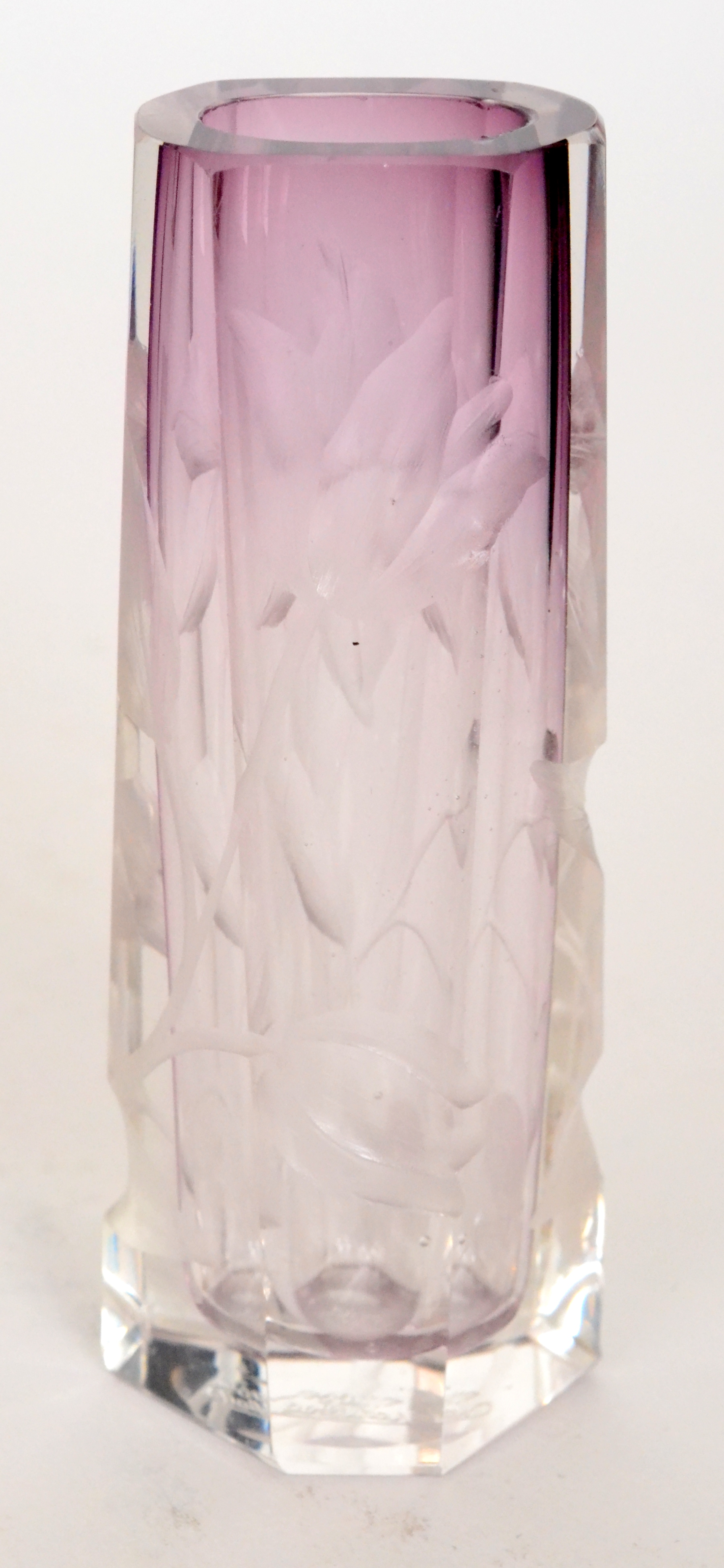 A small early 20th Century Moser glass posy vase of slice cut cylindrical form,