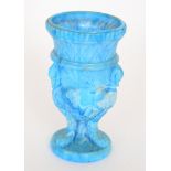 A late 19th Century Sowerby swans and chains vase in marbled blue pressed glass, height 17.5cm.
