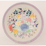 A Poole Pottery BN pattern shallow bowl decorated with flowers and foliage,