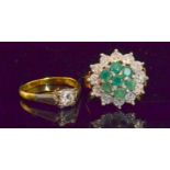 A 9ct emerald and diamond cluster ring,