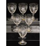 A set of six later 20th Century wine glasses for Roland Ward each engraved with various African