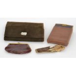 An Art Deco lady's folding compact together with a similar clutch bag containing compacts,
