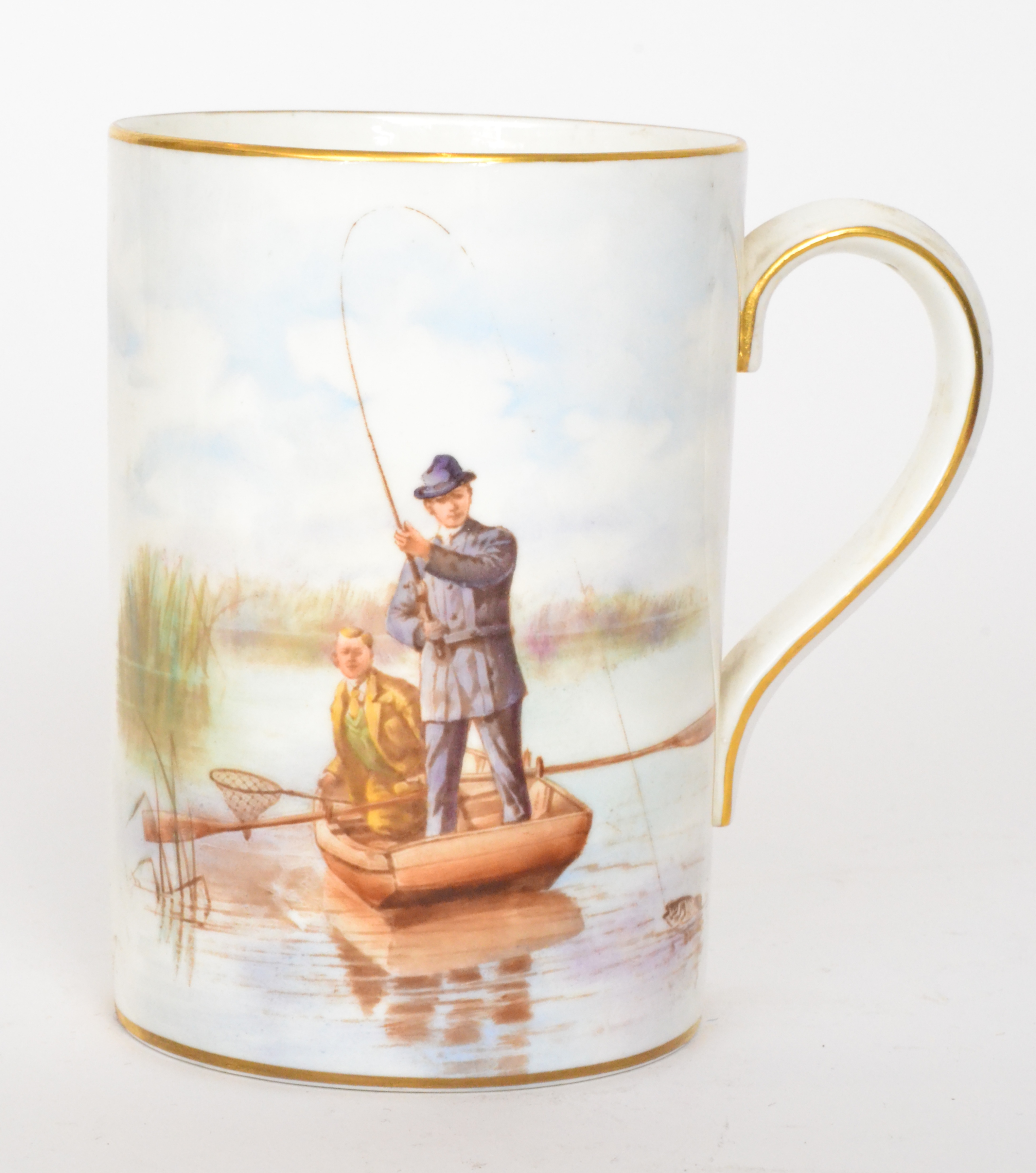 A Royal Crown Derby tankard, the body decorated with a hand tinted scene of two fisherman, - Image 2 of 2