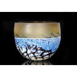 A contemporary studio glass bowl by Stephen Foster of circular form decorated with a tonal blue and