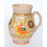 A 1930s Charlotte Rhead for Crown Ducal Rhodian 3272 pattern flower jug decorated with tubelined