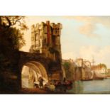 CIRCLE OF PAUL SANDBY (1731-1809) - 'The Old Welsh Bridge, Shrewsbury', oil on canvas, framed,