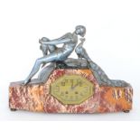 A 1930s Art Deco marble and spelter eight day mantle clock,