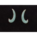 A pair of Lucy Quartermaine sterling silver celadon green enamelled moon stud earrings,