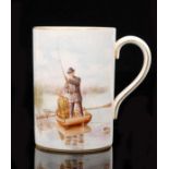 A Royal Crown Derby tankard, the body decorated with a hand tinted scene of two fisherman,