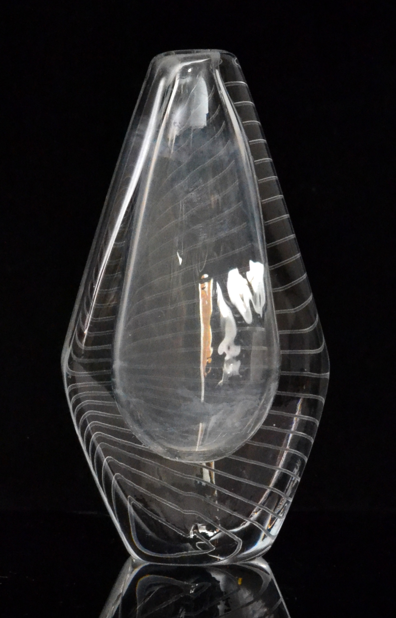 A mid 20th Century Orrefors clear crystal glass vase of compressed diamond form cut with fine - Image 2 of 2