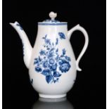 An 18th Century Caughley coffee pot and cover decorated in the underglaze blue and white Three