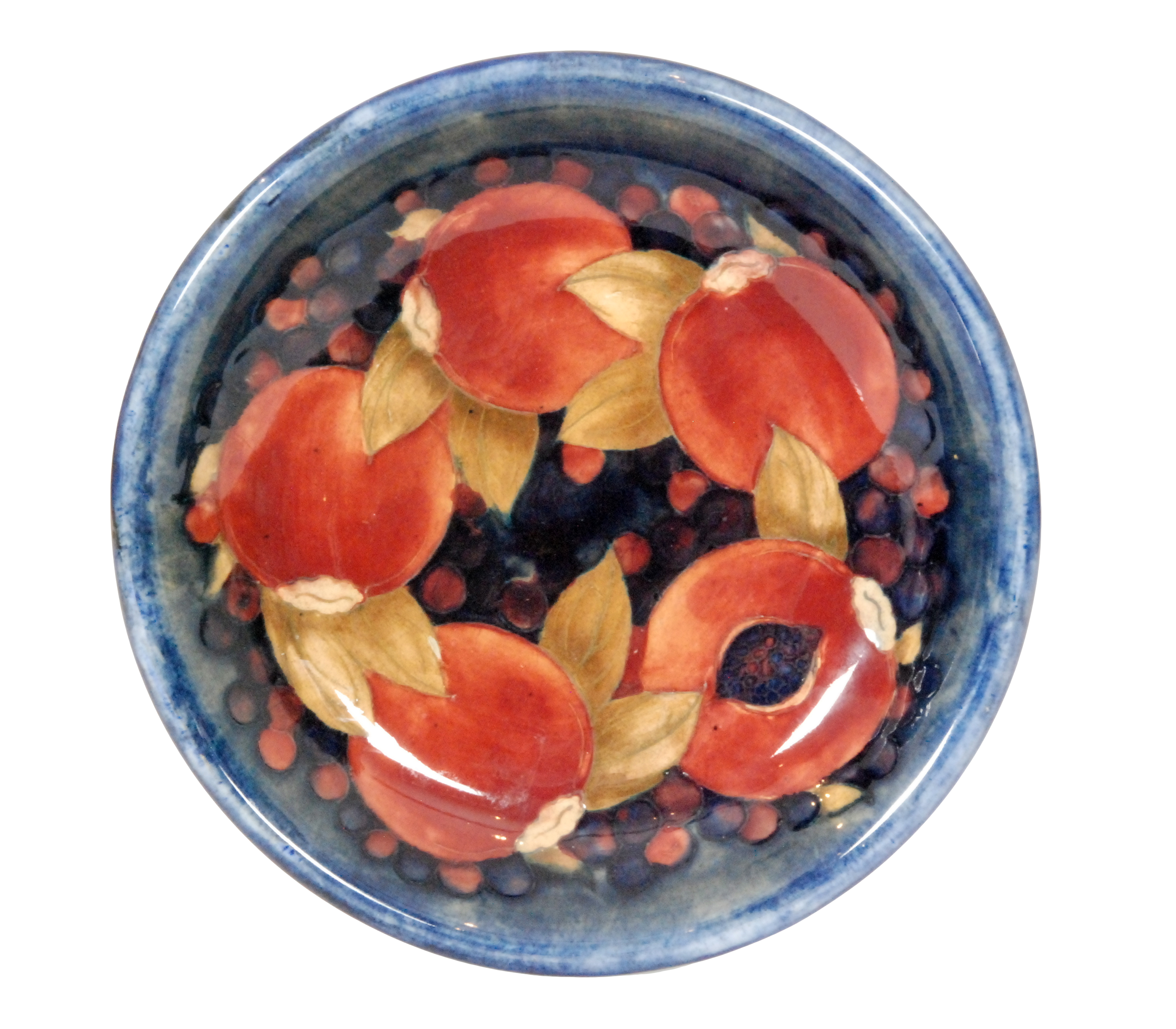 A William Moorcroft Pomegranate pattern shallow dish decorated with four whole and one open fruit - Image 2 of 2