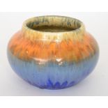 A Ruskin Pottery crystalline glaze bowl or jardiniere of ovoid form with a collar neck,