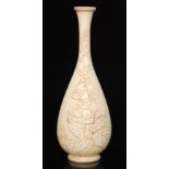 A large late 19th Century Thomas Webb & Sons Ivory cameo glass vase of footed ovoid form with drawn